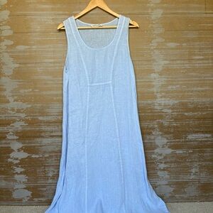 Ellamoda 100% Linen Flax Maxi Dress Minimal Beachy Summer Light Blue Womens S
